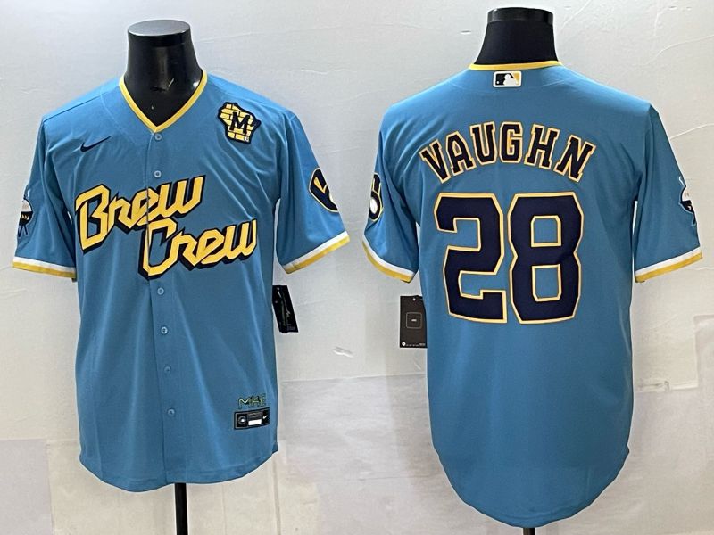 Men 2025 Milwaukee Brewers #28 Vaughn Light blue City Edition Nike MLB Jersey 03